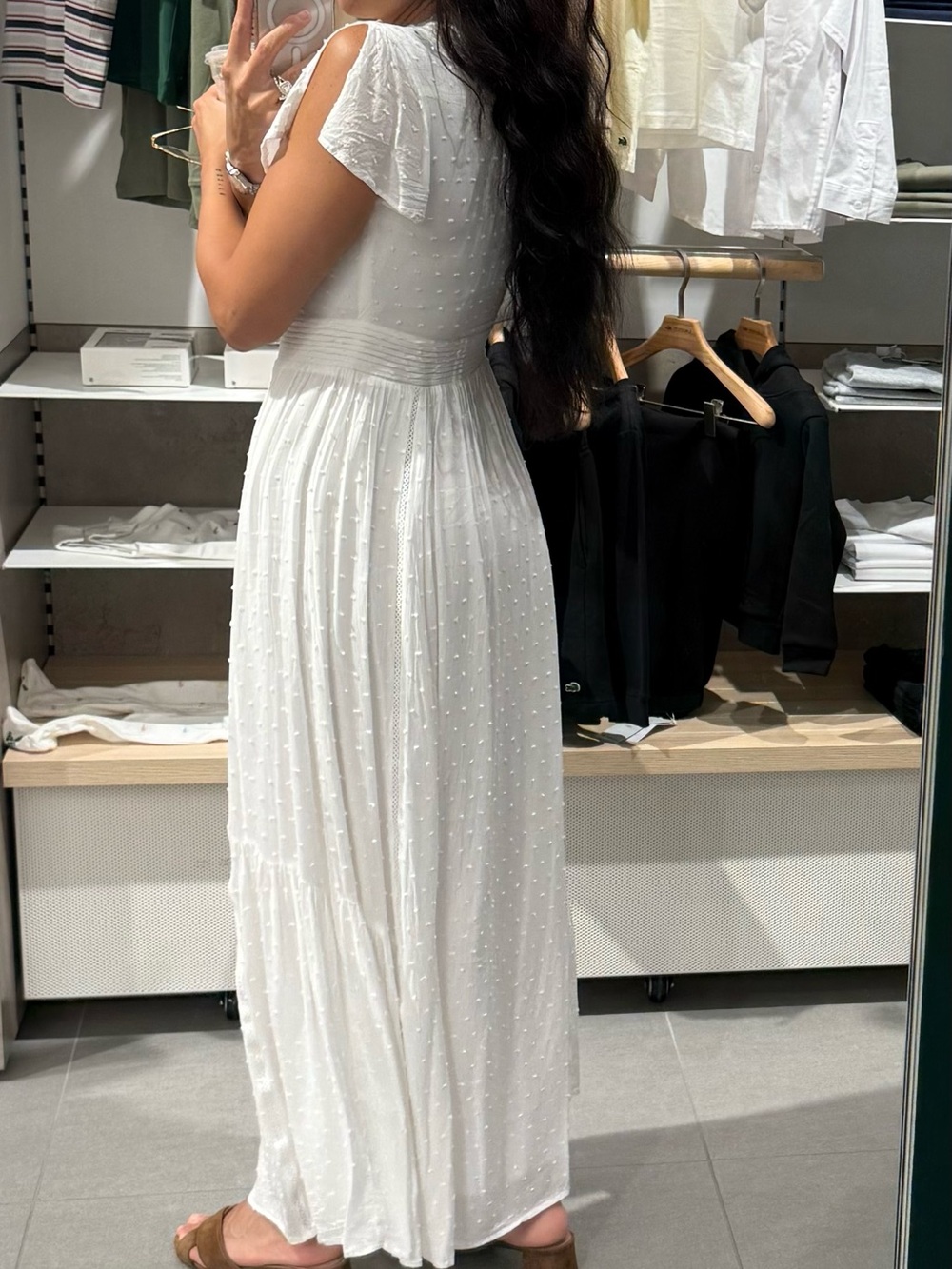 Lulu's White Swiss Dot Maxi Dress with Smocked Waist